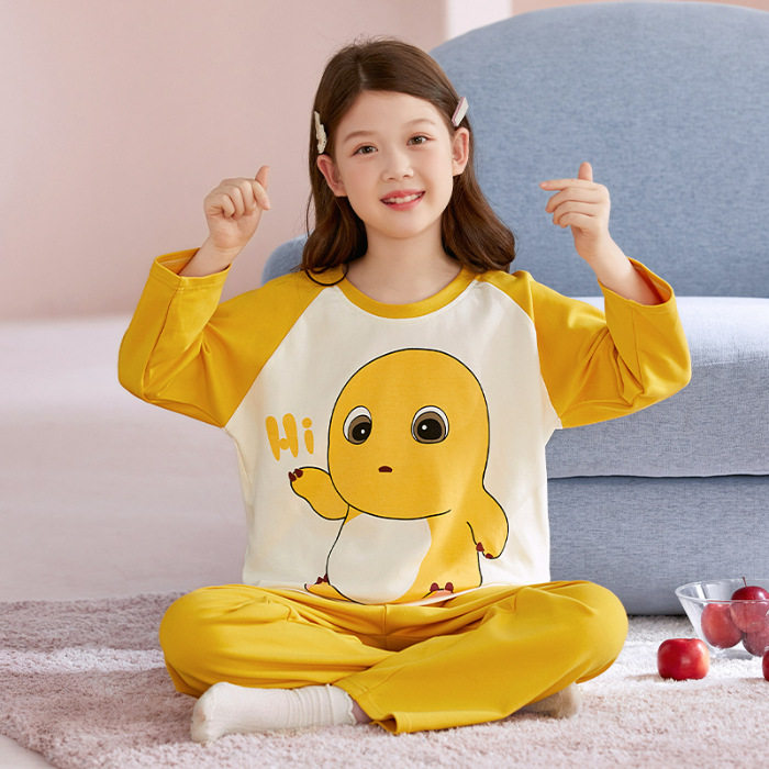 奶龙3女宝4小孩儿童5春秋季纯棉6岁女童睡衣长袖睡裤长裤两件套装
