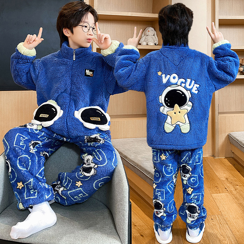 男童睡衣加绒加厚冬4保暖6法兰绒8珊瑚绒3-5-7-9岁太空人10宇航员