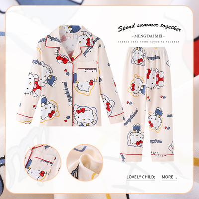 HelloKitty儿童女童睡衣长袖春秋款超薄空调服夏装凯蒂猫家居服棉