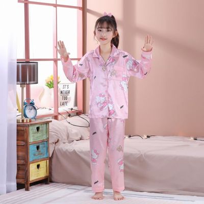 女童睡衣春秋女孩家居服冰丝绸夏款3-5-7-9-11岁HelloKitty凯蒂猫