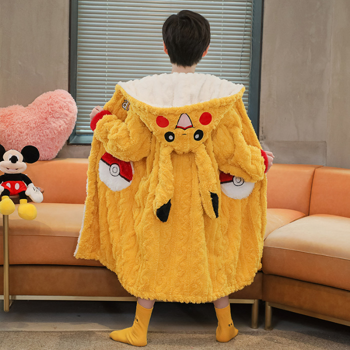 立领睡衣冬季加厚绒4男孩6男童8皮卡丘3-5-7-9岁中大童12加肥加胖