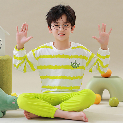 玩具总动员儿童睡衣男童春秋季三眼仔家居服纯棉3条纹款8-9-10岁5