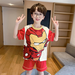 夏超级英雄家居服 短裤 钢铁侠漫威动漫小男孩儿童衣服睡衣睡裤 短袖