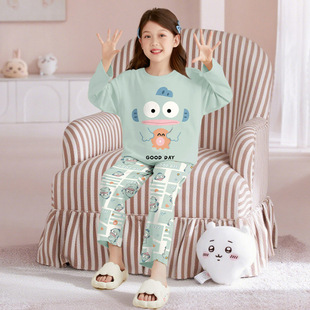 儿童丑鱼睡衣春秋夏薄纯棉家居服女孩套装女童装三丽鸥半鱼人汉顿