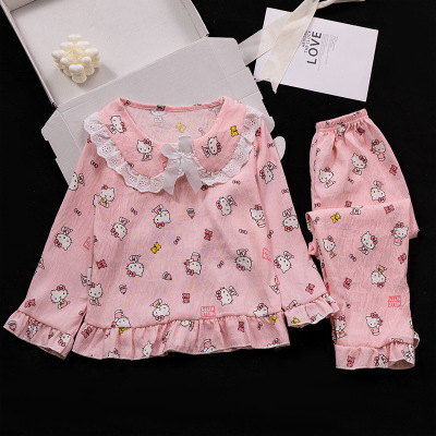 KT猫儿童HelloKitty睡衣春秋季4女宝6女童3-5-7-9-11岁女孩10女生