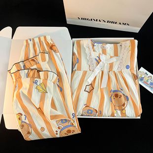 睡衣睡裤春秋夏两件套装8-9-10岁女儿童3女孩子5卡皮巴拉capybara