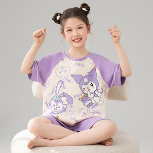 kuromi库洛米大童睡衣夏薄短袖3女童4女孩子5宽松款6岁8加肥9加胖