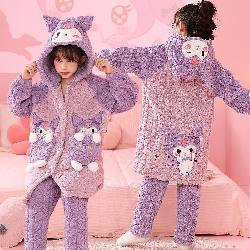 库洛米kuromi睡衣睡袍三丽鸥冬装三四五六七八九十岁女孩子加厚绒