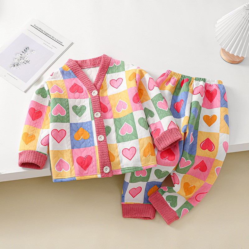 女童睡衣加厚款冬4保暖6夹棉8加棉3-5-7-9岁三层空气棉10居家棉袄