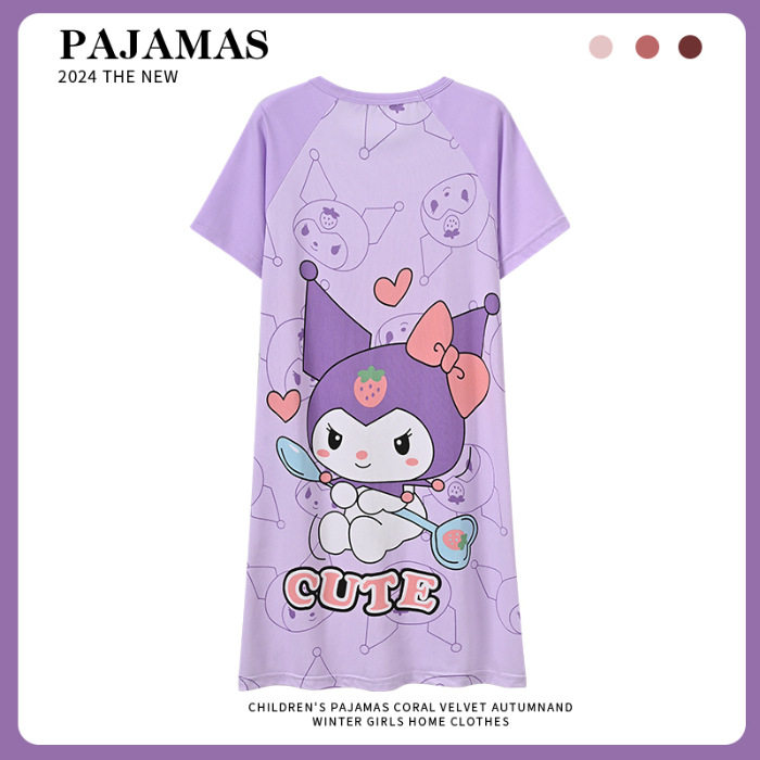 儿童连体睡衣夏季女童薄款睡裙短袖kuromi库洛米宝宝防着凉居家裙