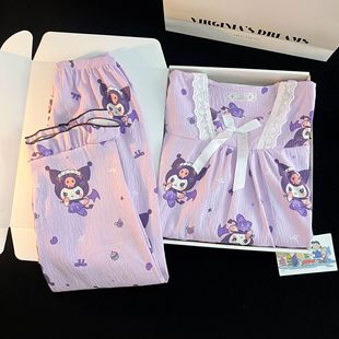 库洛米睡衣女孩儿童公主风花边款春秋家居服女中大童kuromi家居服