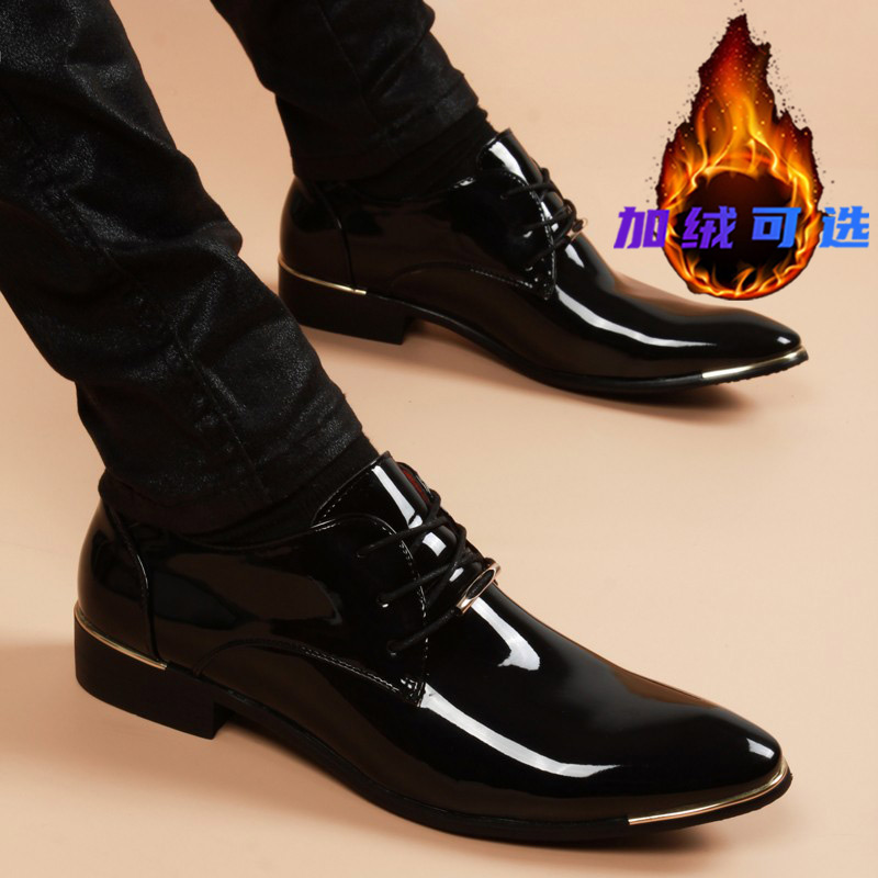 男士英伦正装尖头透气皮鞋男商务