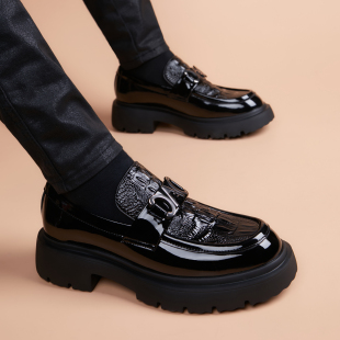 百搭英伦男鞋 2025新款 鳄鱼纹时尚 厚底增高真皮商务正装 休闲男皮鞋