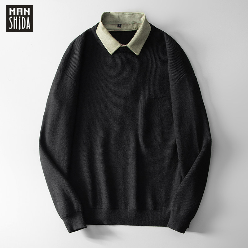 假两件衬衫领加绒加厚毛衣男套头宽松大码冬季款内搭打底针织衫羊,男装,针织衫/毛衣,淘宝优惠券,粉丝福利购,淘宝优惠卷