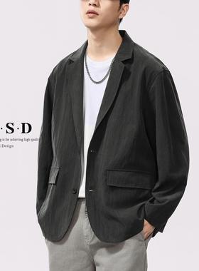 MSD 2025新款天丝薄款西装外套男款春季宽松小西服外套黑色单西潮