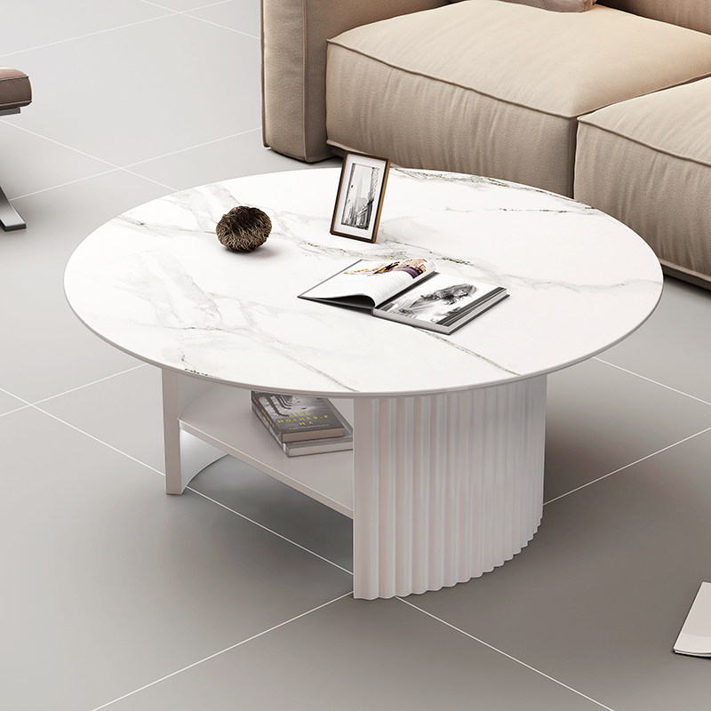 新款现代轻奢奶油风茶几简约小户型边几客厅圆形双层高级岩板茶几