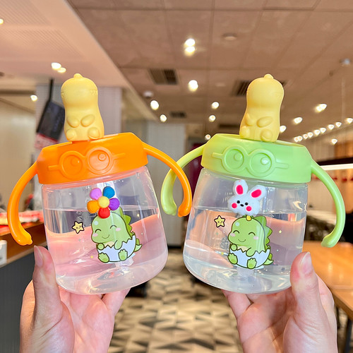 儿童牛奶杯食品级PP奶瓶刻度直饮1-2-3岁以上宝宝喝奶防摔吸管杯