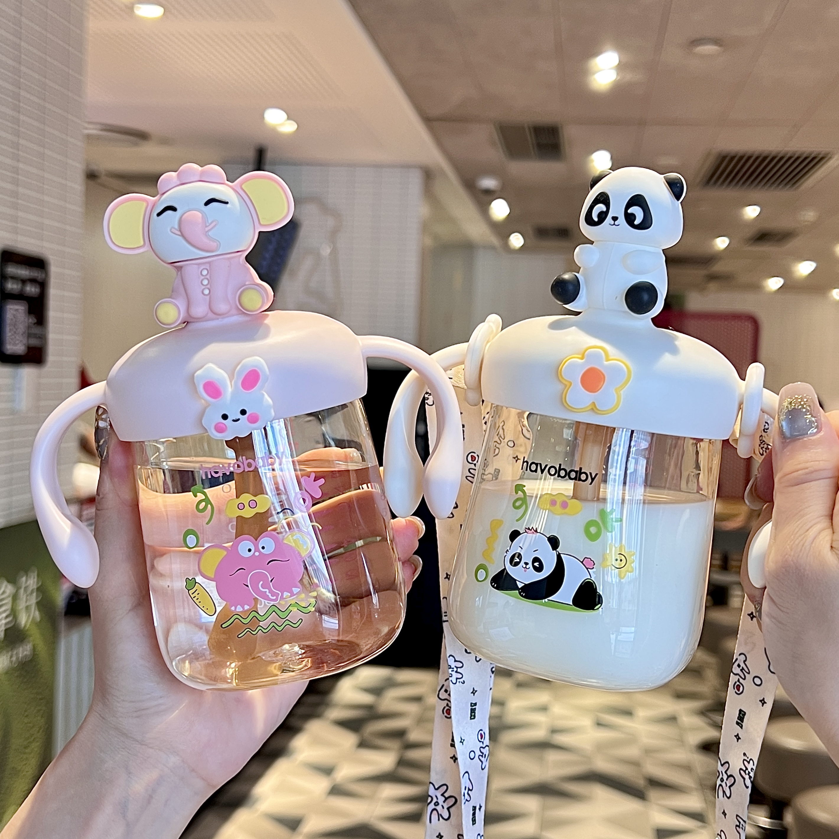 新款儿童牛奶杯1-2-3岁以上宝宝喝奶瓶PPSU刻度直饮吸管水杯防摔