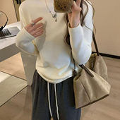 超软半高领温柔白色针织打底衫 女秋冬内搭保暖毛衣慵懒巨好看上衣