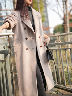 毛呢外套驼色 M家高端801双面羊绒大衣女中长款 10%山羊绒