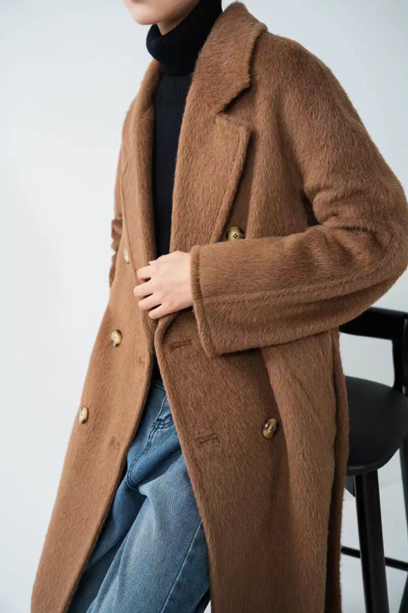 2023冬季高端苏力羊驼毛经典101801中长款毛呢大衣女