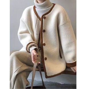 秋冬季 加绒加厚羊羔毛外套女棉袄宽松毛绒棉衣毛茸保暖颗粒绒防寒