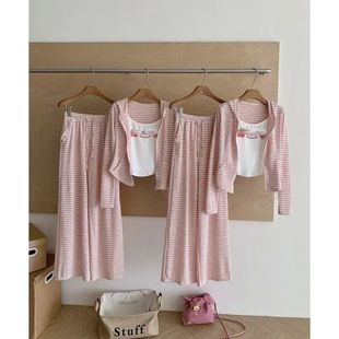 粉嫩少女显瘦连帽兔耳朵长袖 秋一整套 拉链外套上衣可爱吊带阔腿裤