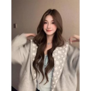 外 巨好看宽松拉链开衫 美式 复古潮牌印花连帽卫衣女春秋2025新款