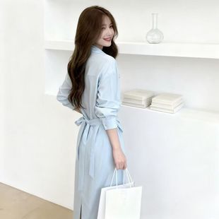 高级感假两件蓝色衬衫 小众设计显瘦气质POLO长裙 连衣裙女早秋季