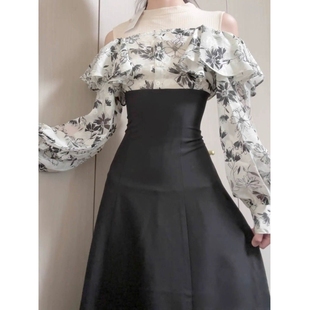 小个子减龄公主长裙露肩掐腰显瘦气质绝美碎花连衣裙子女春夏新款