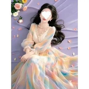 长裙漂亮不撞款 晕染小众收腰高级感雪纺连衣裙初恋清纯独特女春夏