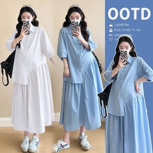 夏装 时尚 设计感衬衫 新款 洋气减龄小众外穿连衣长裙 2025夏季 孕妇装