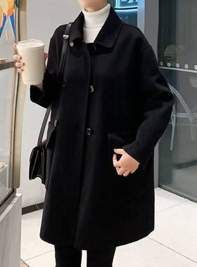 春季新款韩版双面羊绒大衣女小个子中长款宽松显瘦驼色外套