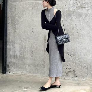 连衣裙套装 高档女装 气质开衫 修身 今年流行穿搭名媛风两件套秋冬季