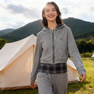 女秋冬新款 显瘦显高套装 韩版 连帽开衫 两件套 时尚 卫衣高腰长裤 修身