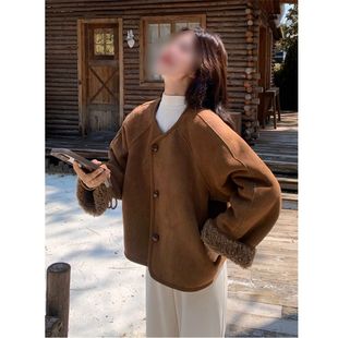 深秋初冬穿搭冷淡系高级感轻熟风2025新款 美拉德皮毛一体棕色外套