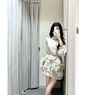 设计感收腰显瘦包臀短裙 连衣裙女2025春夏新款 法式 千金感碎花长袖
