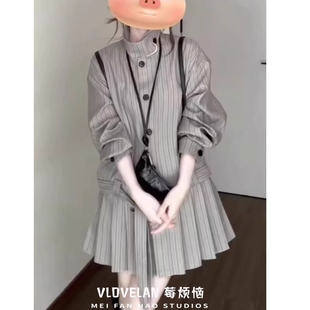 学院风巨好看条纹风衣裙女春秋2025新款 收腰显瘦小个子气质连衣裙