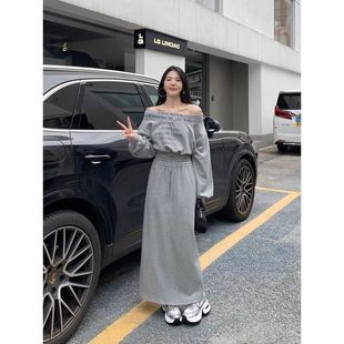 高个子一字字母印花两件套卫衣抽绳松紧半身裙时尚 辣妹潮流两件套