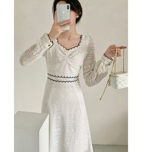 气质温柔少女通勤高级感蕾丝长裙显瘦连衣裙 复古简约时尚 秋季 新款