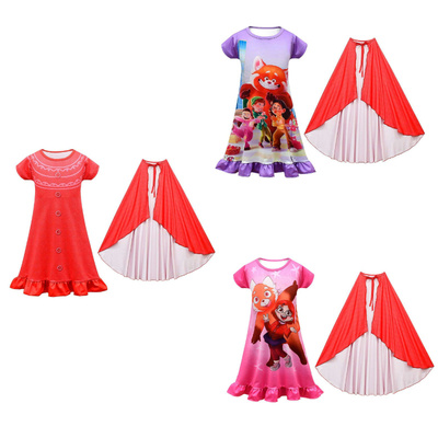 儿童夏季睡裙Turning Red青春变形记2女童短袖裙荷叶边表演连衣裙