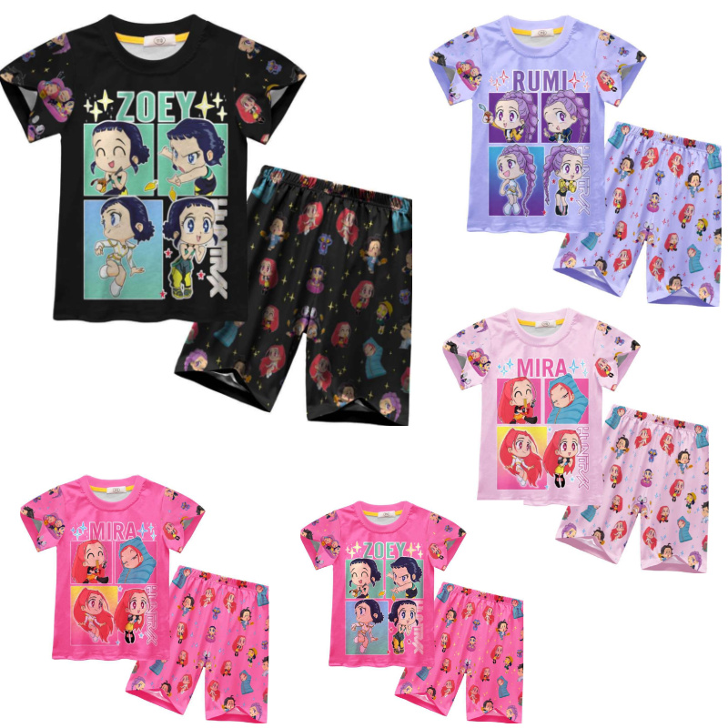 猎魔女团卡通儿童睡衣套装夏季新款女童短袖短裤家居服套装
