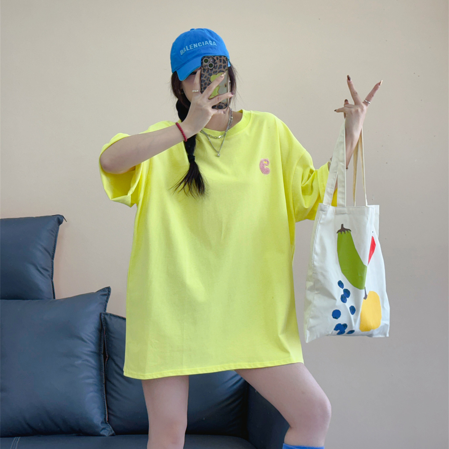 欧洲站胖MM糖果色夏季大码短袖T恤女中长款多巴胺时尚显瘦上衣ins