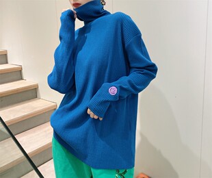 JL SUNFLOWER高领打底衫女秋冬大码宽松显瘦笑脸针织上衣长袖t恤