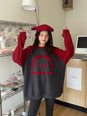 大码宽松刺绣时尚拼接加厚卫衣女