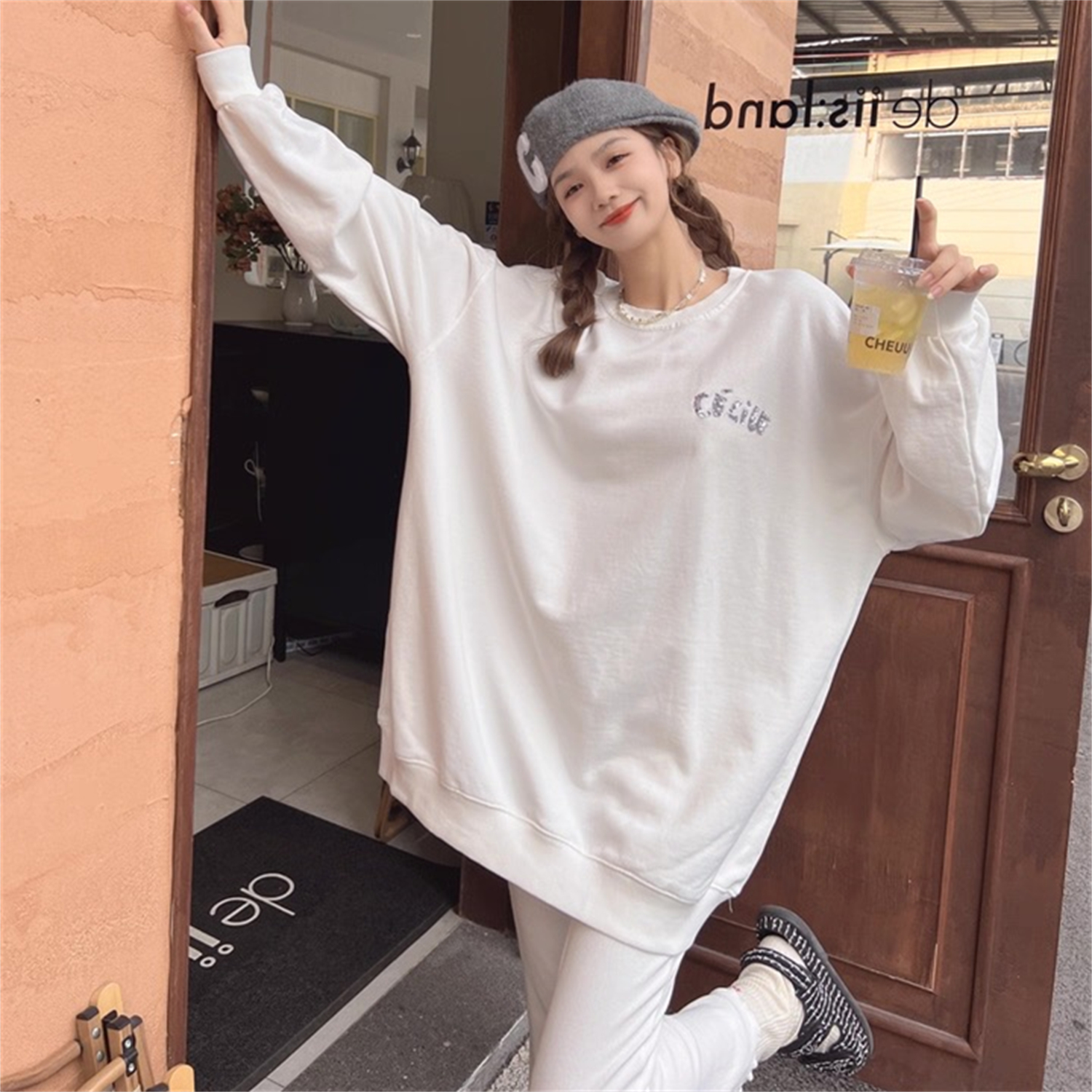 秋季亮片刺绣宽松大码长袖上衣女