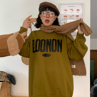 大码 卫衣女冬季 外套宽松bf慵懒风 SUNFLOWER重工刺绣字母中长款