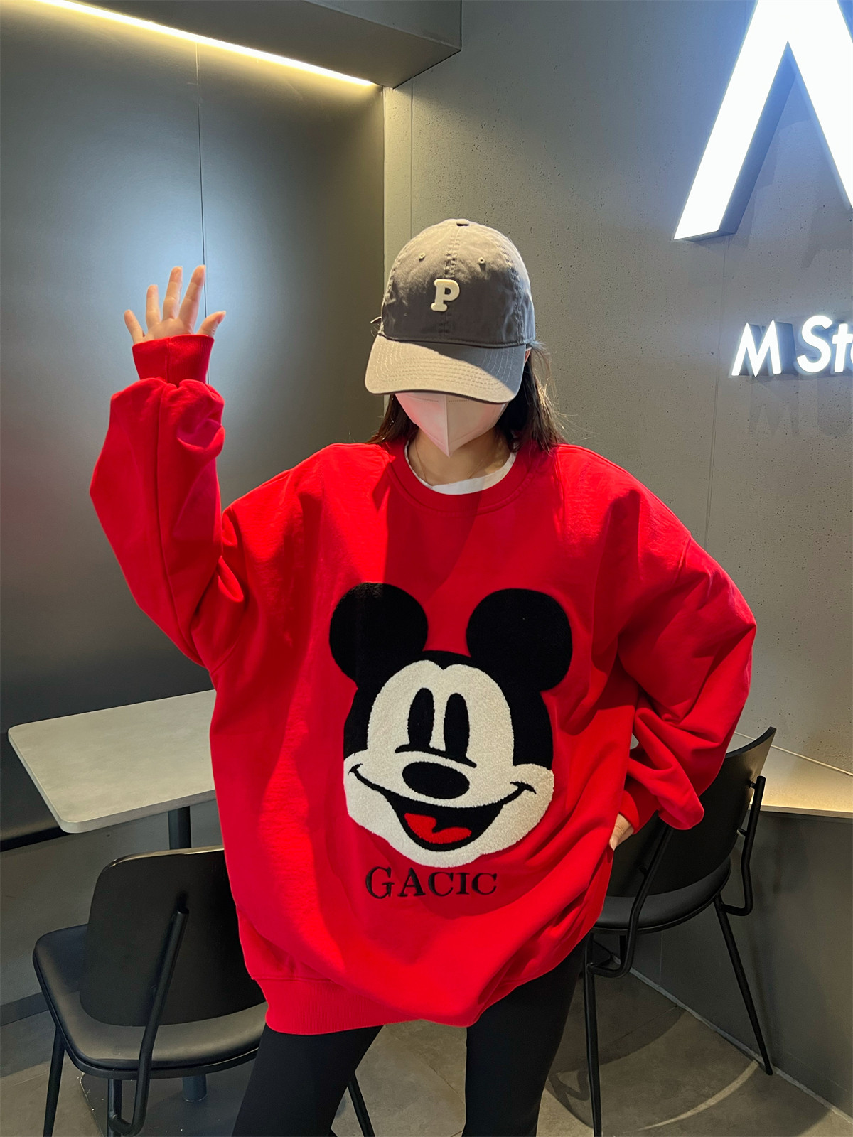 JL SUNFLOWER韩版米奇卡通刺绣卫衣春季宽松中长款显瘦休闲外套女