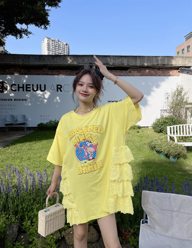 夏季蕾丝短袖t恤女宽松刺绣上衣