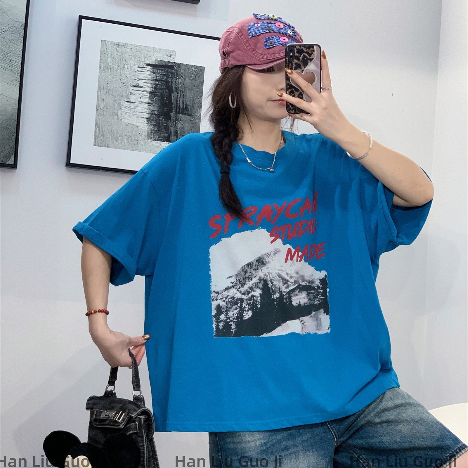 美式ins纯棉街头潮酷印花短袖T恤女2026夏季爆款大码休闲慵懒上衣
